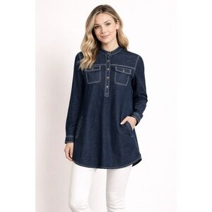Jessica Denim Tunic Shirt Top Dark Blue Size Large